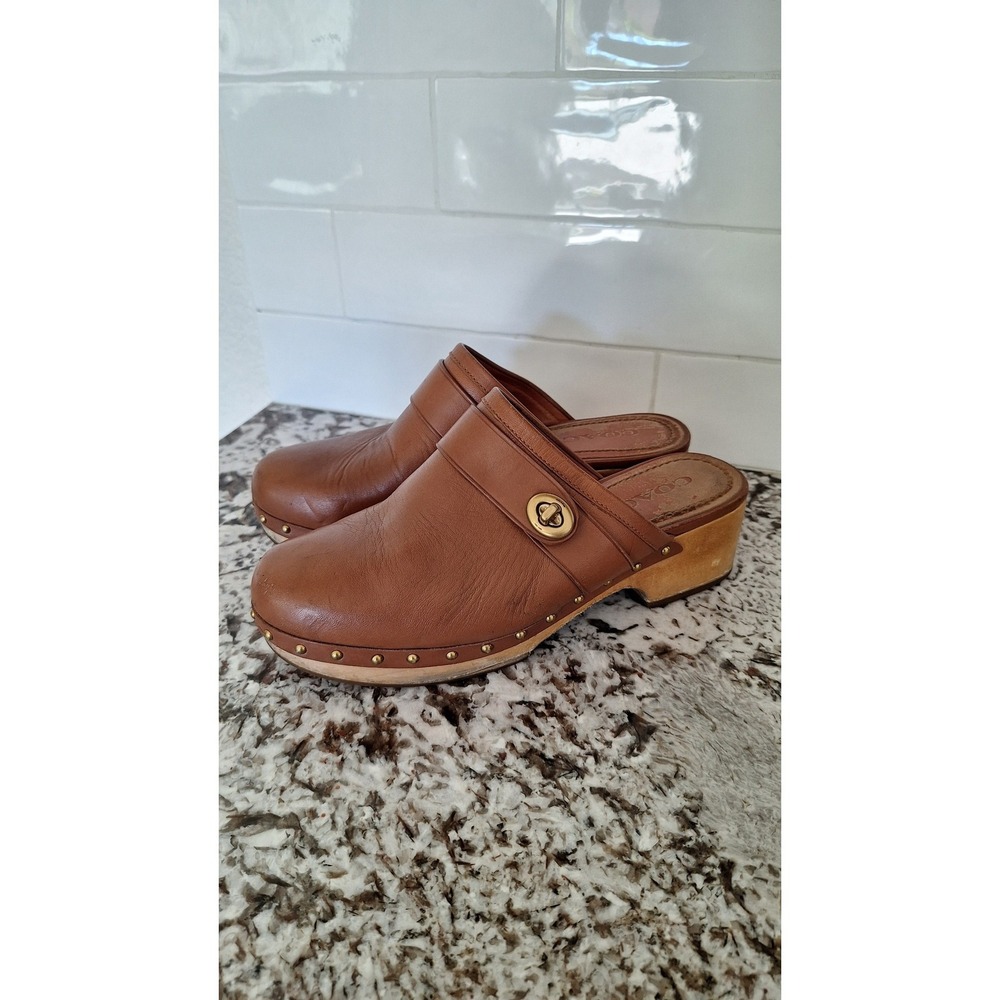 Coach brown studded Leather heel clogs women's 7Bโ